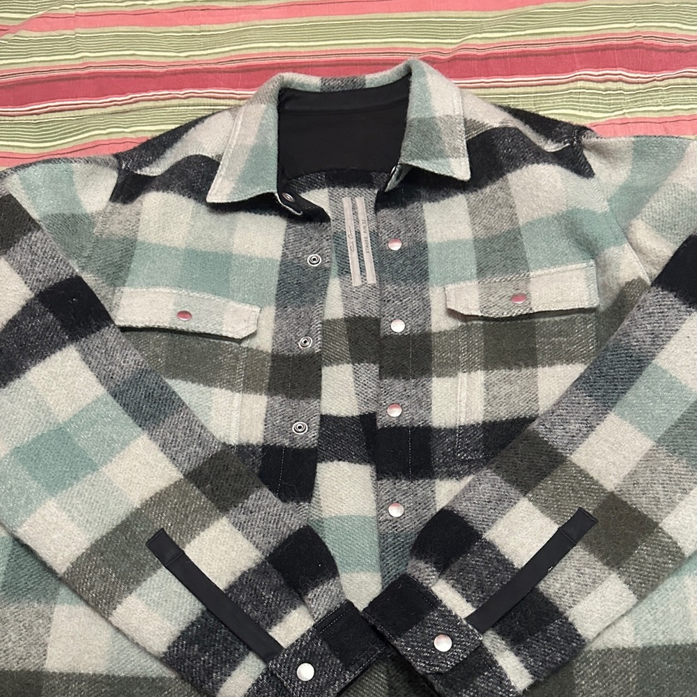 Rick Owens Plaid Shirt Jacket - Black, Gray, Green